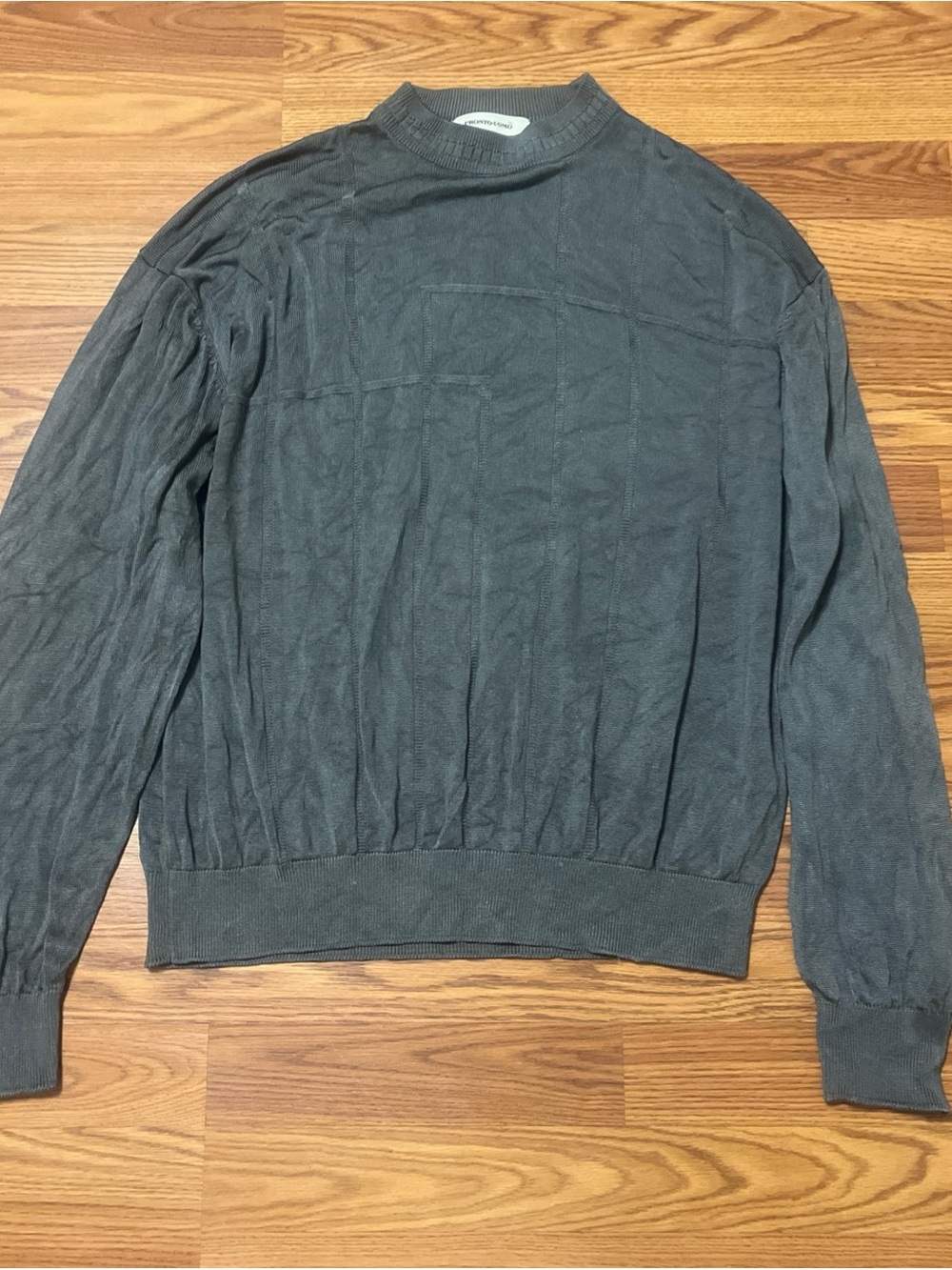 Pronto Uomo Gray Knit Crew Neck Textured Sweater Cotton Blend Size XL